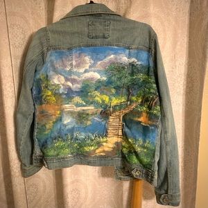 Landscape painting denim jacket